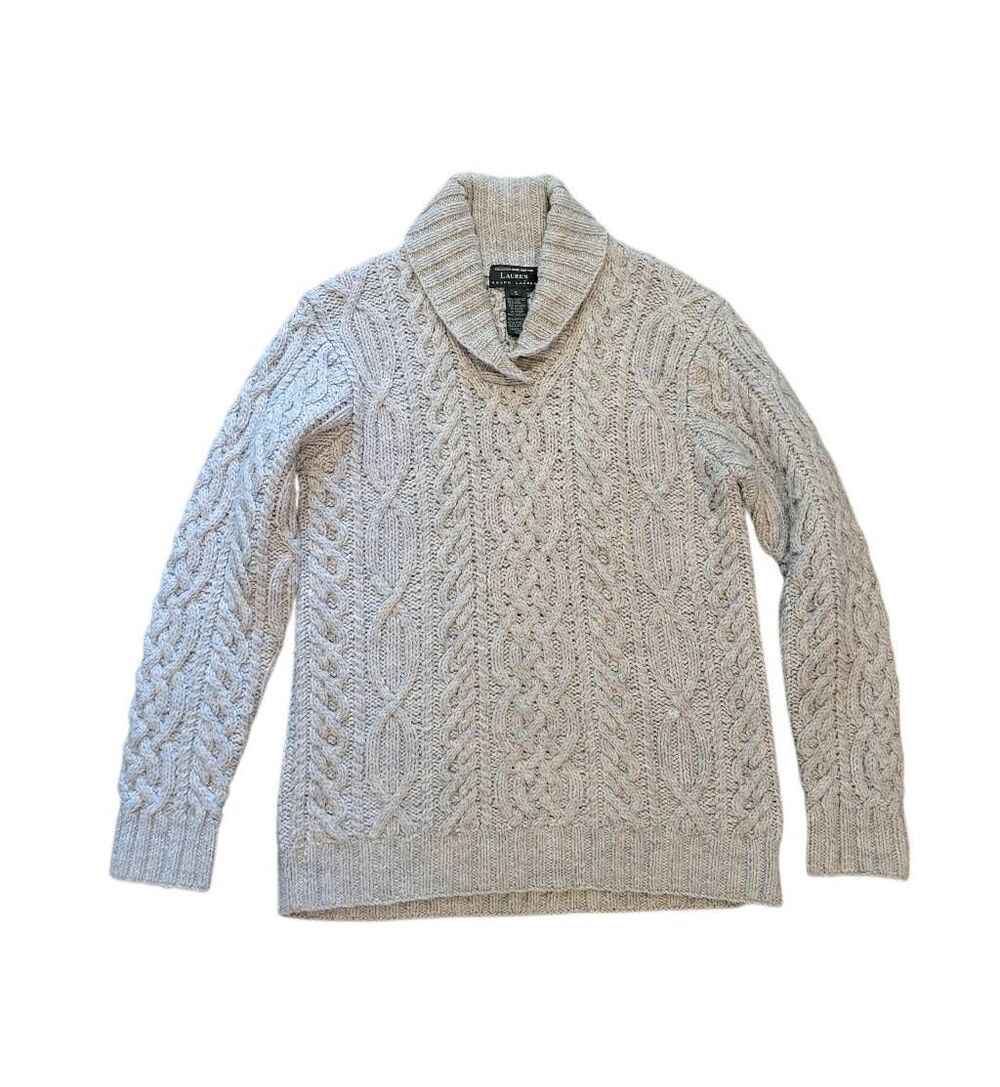 Vintage Ralph Lauren Sweater Women's Small Grey Hand Knit Wool Alpaca Cable Knit